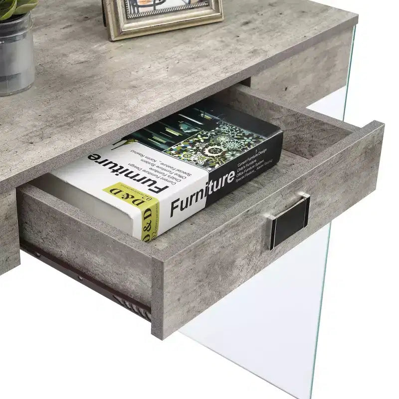 36" Glass Top Desk with Drawer - 30"H x 15.75"D