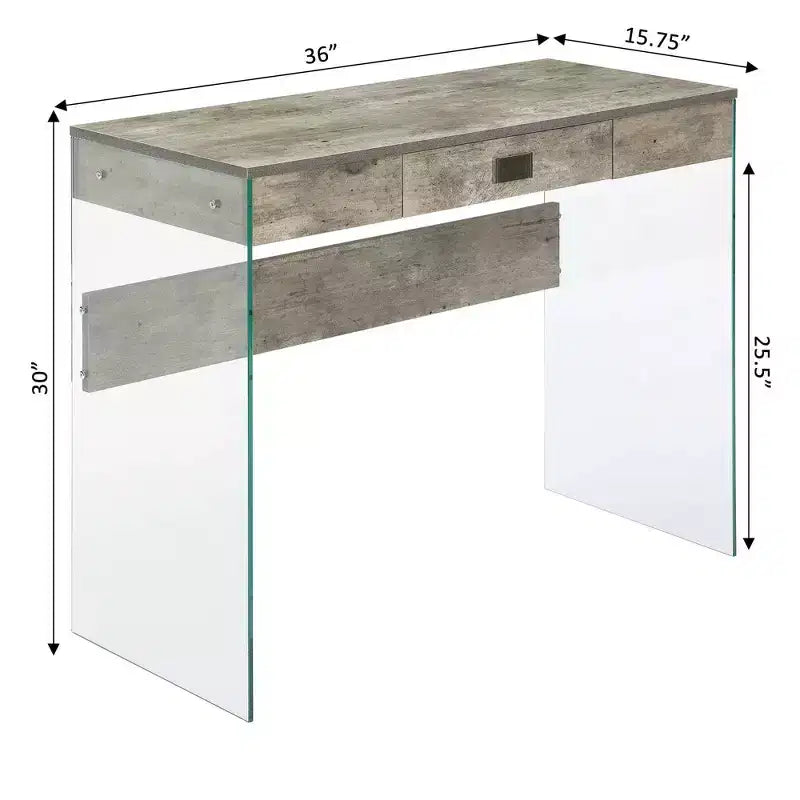 36" Glass Top Desk with Drawer - 30"H x 15.75"D