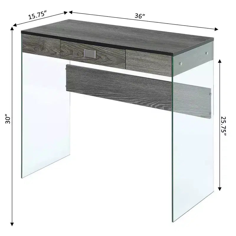 36" Glass Top Desk with Drawer - 30"H x 15.75"D