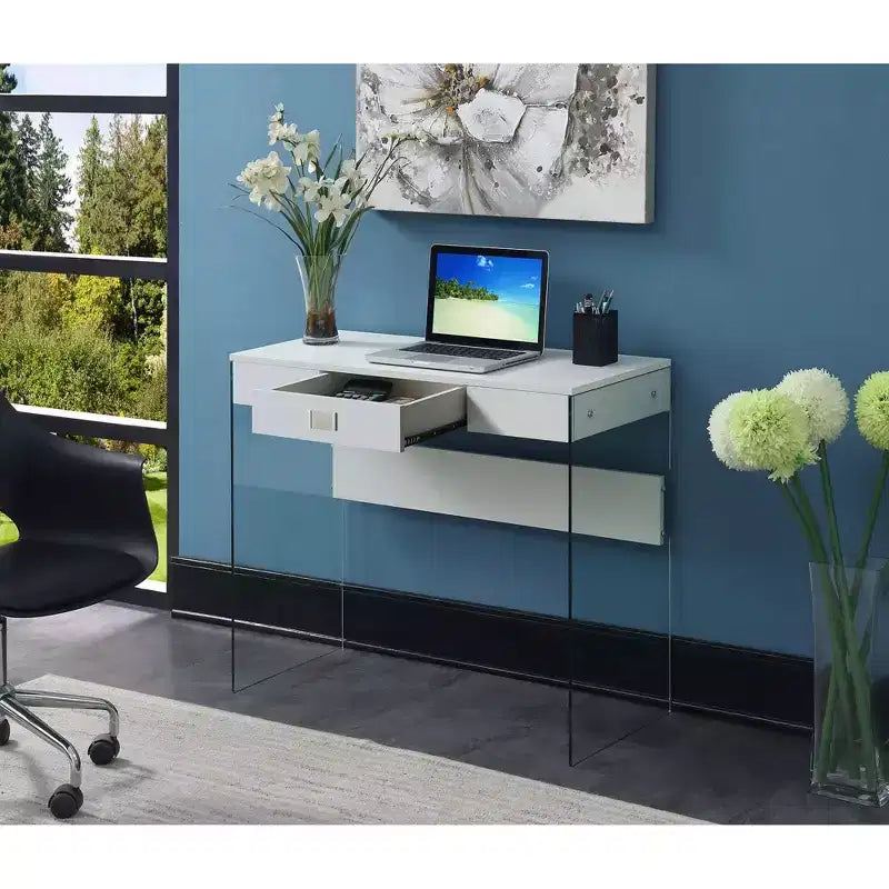 36" Glass Top Desk with Drawer - 30"H x 15.75"D
