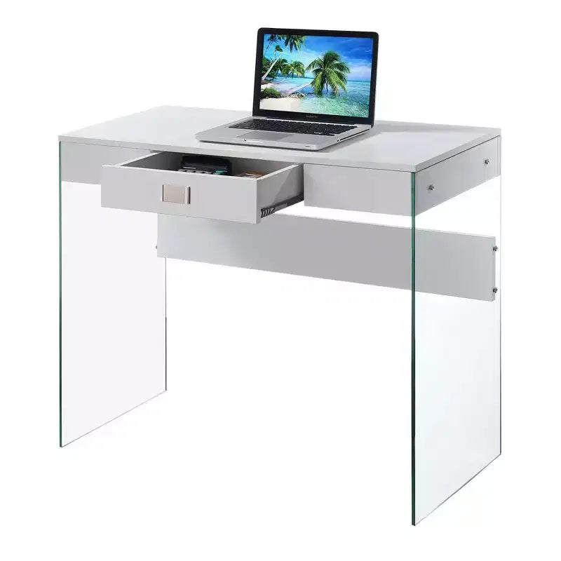 36" Glass Top Desk with Drawer - 30"H x 15.75"D