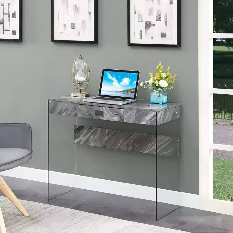 36" Glass Top Desk with Drawer - 30"H x 15.75"D