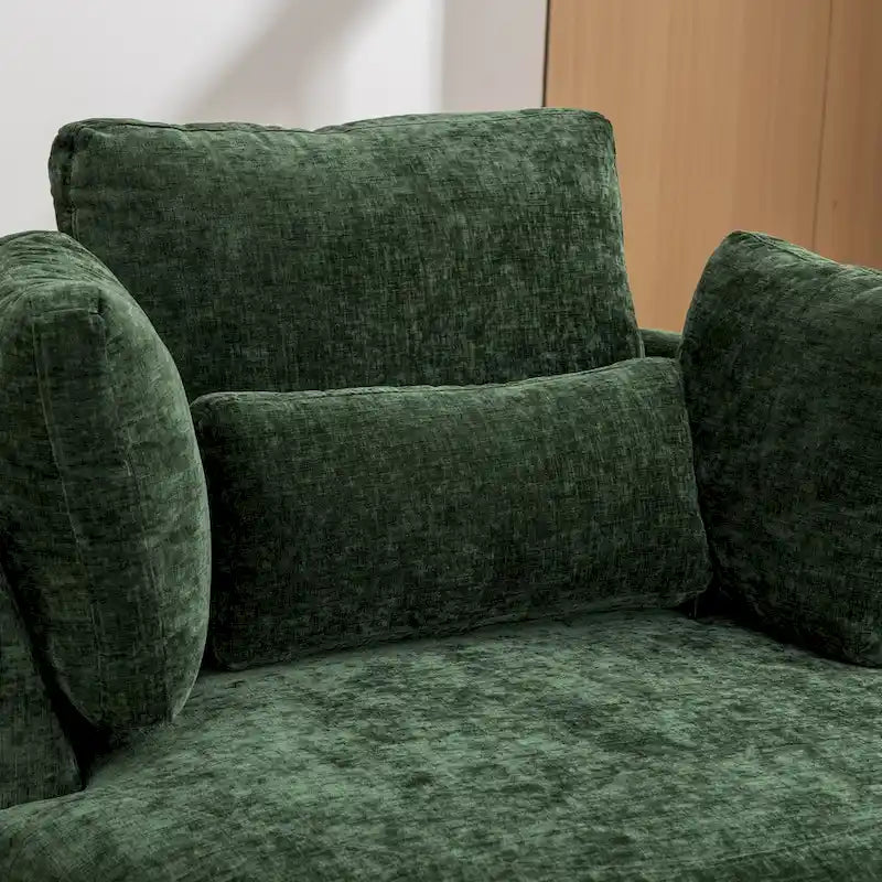Fauteuil d'appoint pivotant rembourré 42,3 W avec 4 oreillers et pouf de rangement demi-lune