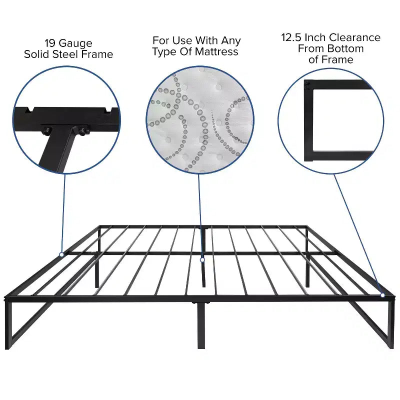 14" Twin Metal Platform Bed Frame with Steel Slat Support - No Box Spring Needed