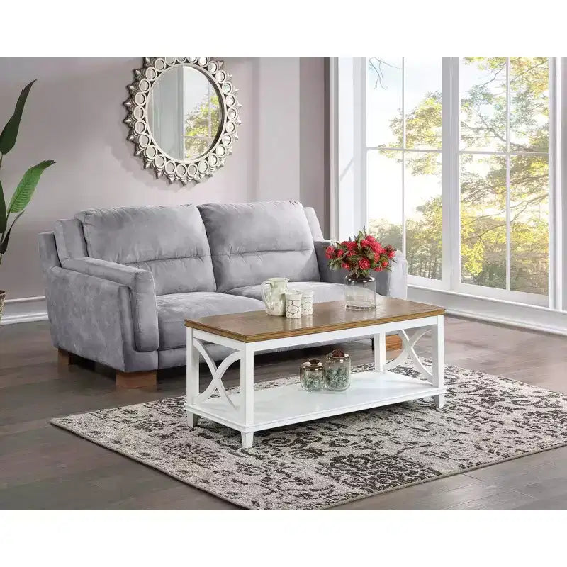 Coffee Table with Gray Top and White Frame - MDF, 47"W