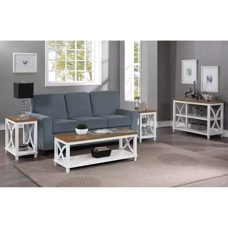 Coffee Table with Gray Top and White Frame - MDF, 47"W