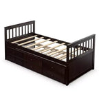 Twin Captain's Bed with Trundle and 3 Drawers for Kids - Solid Pine, Multiple Colors