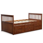 Twin Captain's Bed with Trundle and 3 Drawers for Kids - Solid Pine, Multiple Colors