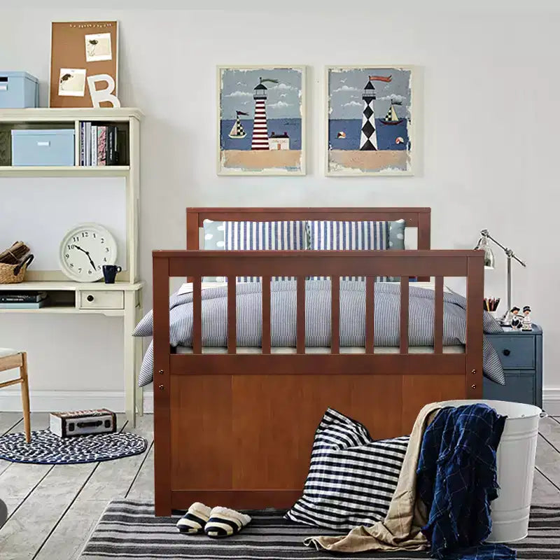 Twin Captain's Bed with Trundle and 3 Drawers for Kids - Solid Pine, Multiple Colors
