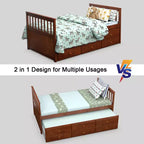 Twin Captain's Bed with Trundle and 3 Drawers for Kids - Solid Pine, Multiple Colors