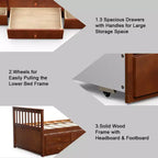Twin Captain's Bed with Trundle and 3 Drawers for Kids - Solid Pine, Multiple Colors