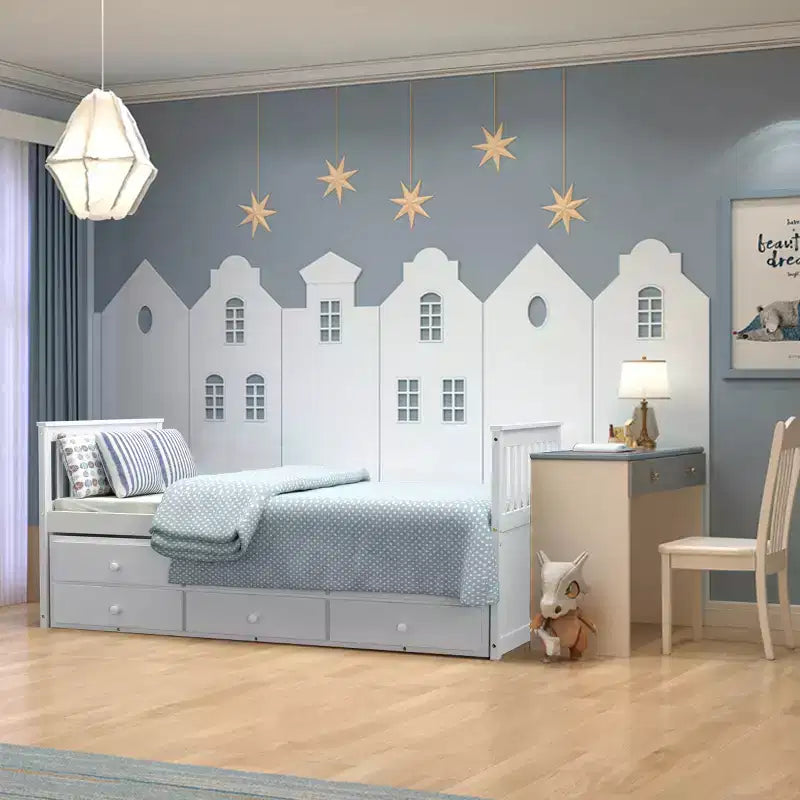 Twin Captain's Bed with Trundle and 3 Drawers for Kids - Solid Pine, Multiple Colors