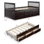 Twin Captain's Bed with Trundle and 3 Drawers for Kids - Solid Pine, Multiple Colors
