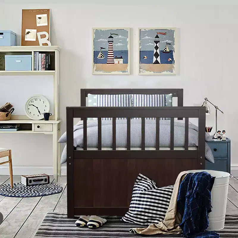 Twin Captain's Bed with Trundle and 3 Drawers for Kids - Solid Pine, Multiple Colors