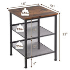 3-Tier Industrial End Side Table Nightstand with 2 Adjustable Shelves - Rustic Brown