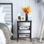 3-Tier Industrial End Side Table Nightstand with 2 Adjustable Shelves - Rustic Brown