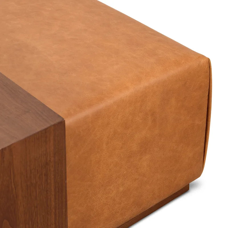 Ottoman Poly & Bark Jarmo avec table en noyer réglable – Cuir pleine fleur véritable italien