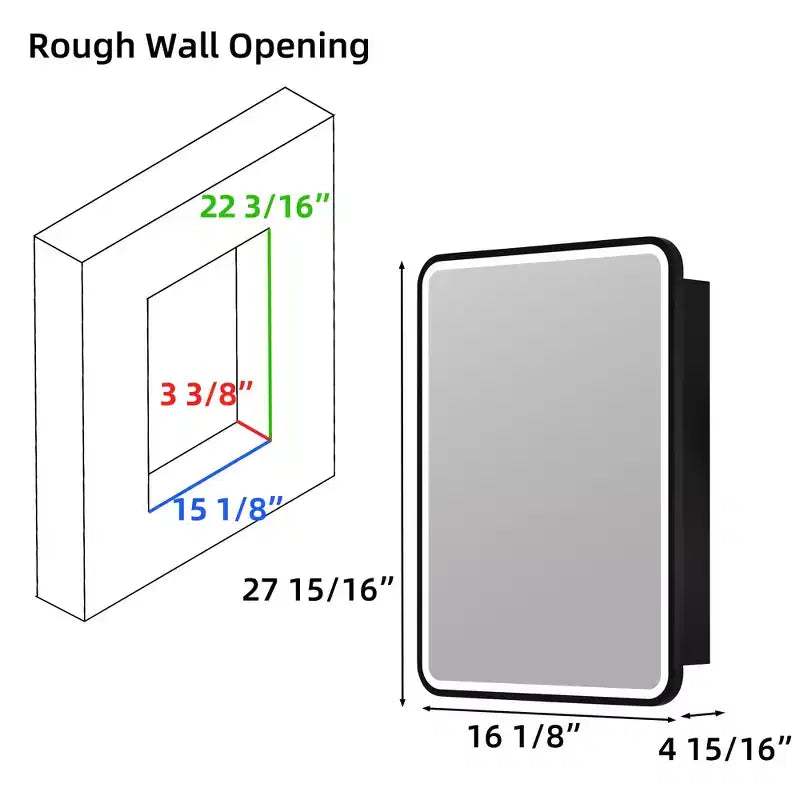Armoire à pharmacie LED noire / blanche / dorée, porte simple, charnière à gauche ou à droite, encastrée ou murale