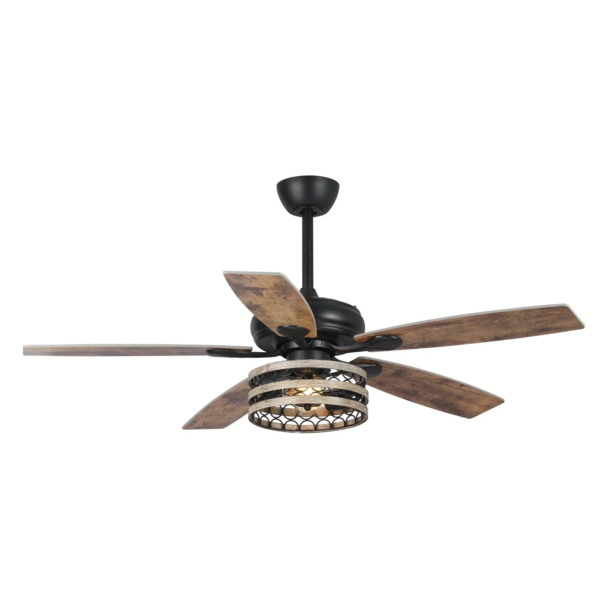 Ventilateur de plafond 52" Farmhouse Driftwood avec 5 pales, cage noire et télécommande
