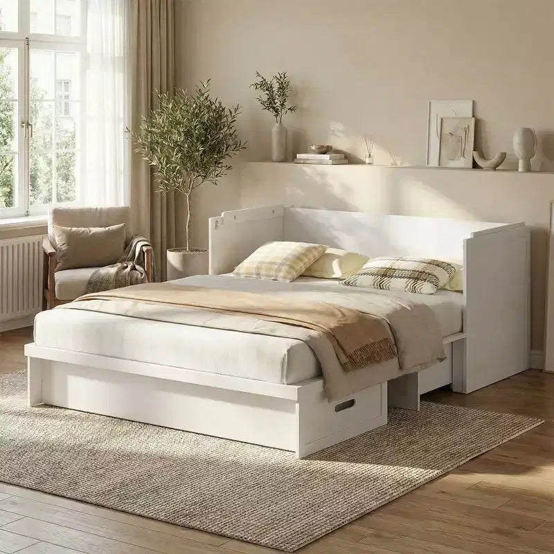Lit escamotable convertible Queen Size Mjkone avec matelas, chargement USB, tiroirs de rangement