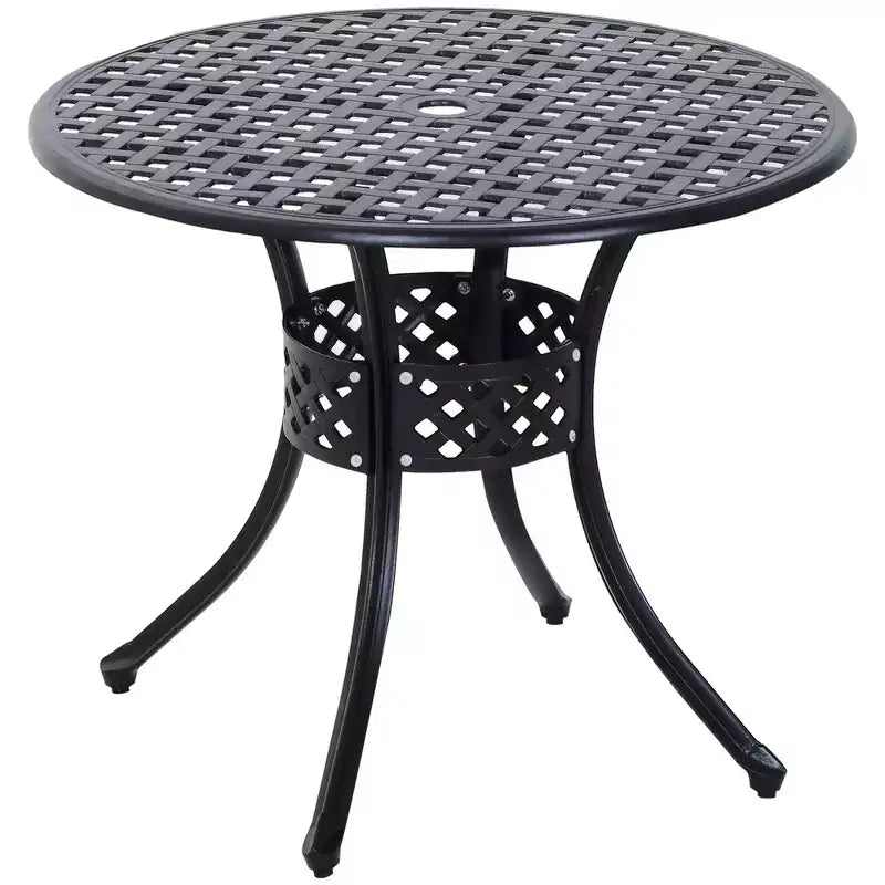Outsunny 33 Patio Dining Table Round Cast Aluminium Outdoor Bistro Table with Umbrella Hole - Black