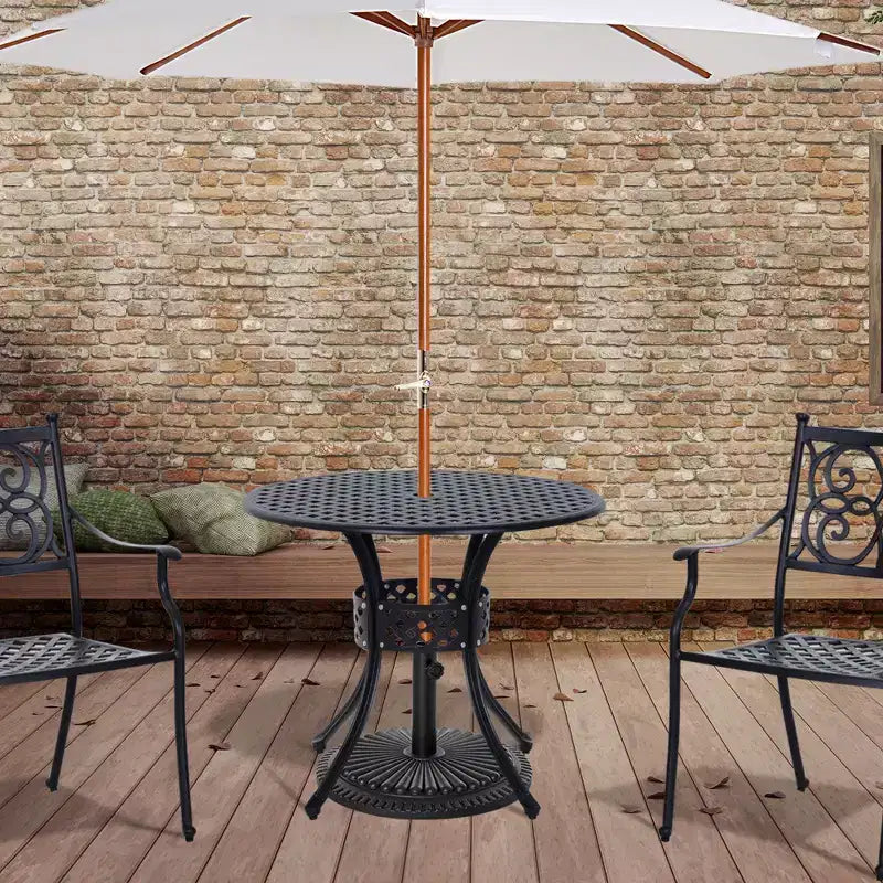 Outsunny 33 Table à manger de patio ronde en aluminium moulé Table de bistrot d'extérieur avec trou pour parasol - Noir
