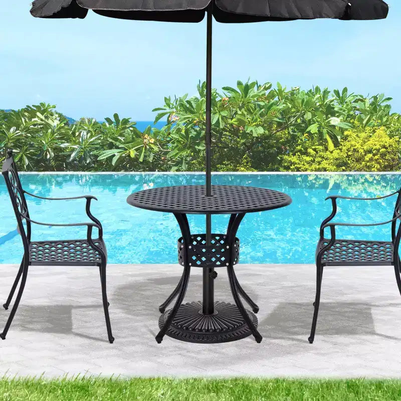 Outsunny 33 Table à manger de patio ronde en aluminium moulé Table de bistrot d'extérieur avec trou pour parasol - Noir