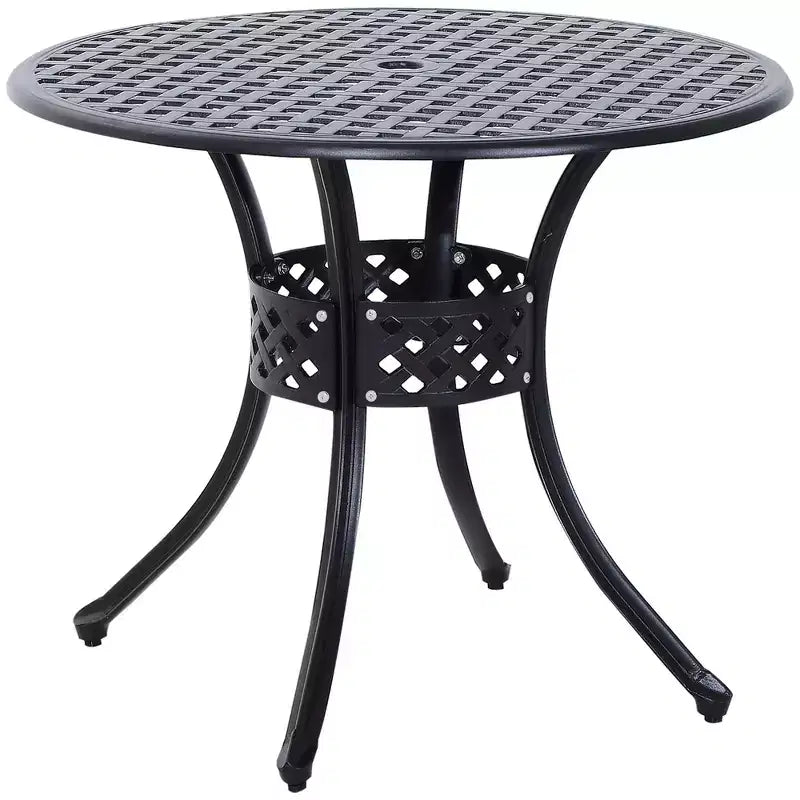 Outsunny 33 Table à manger de patio ronde en aluminium moulé Table de bistrot d'extérieur avec trou pour parasol - Noir