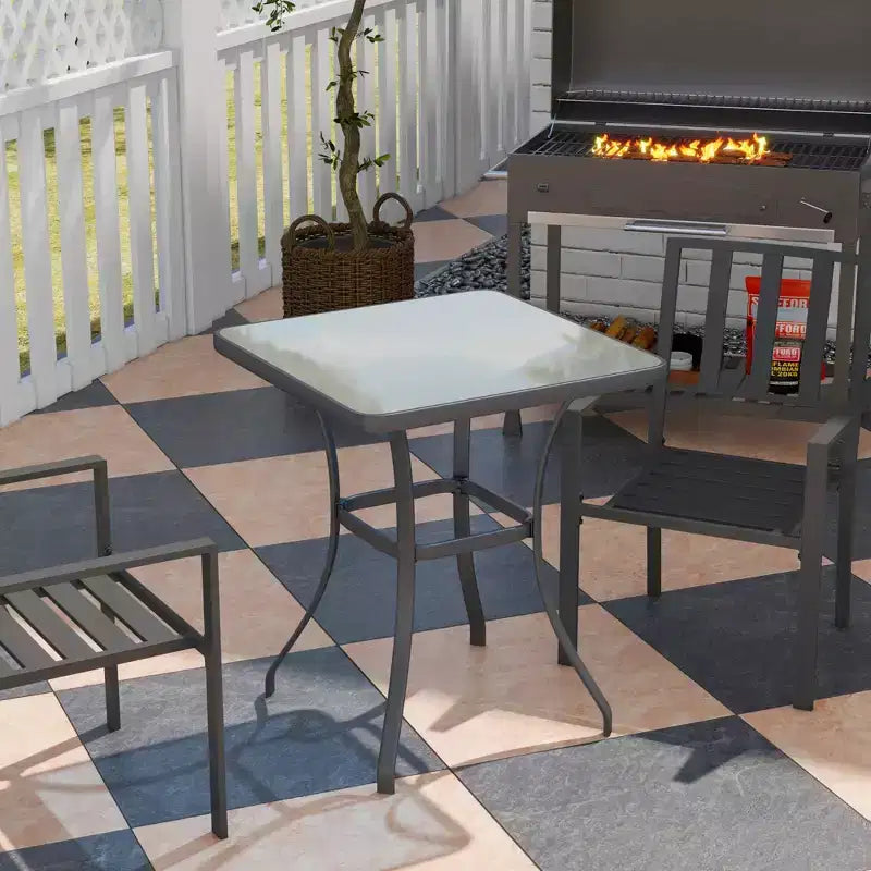 Outsunny Table de bistro carrée 33 po Table de jardin à manger Table d'extérieur en verre trempé