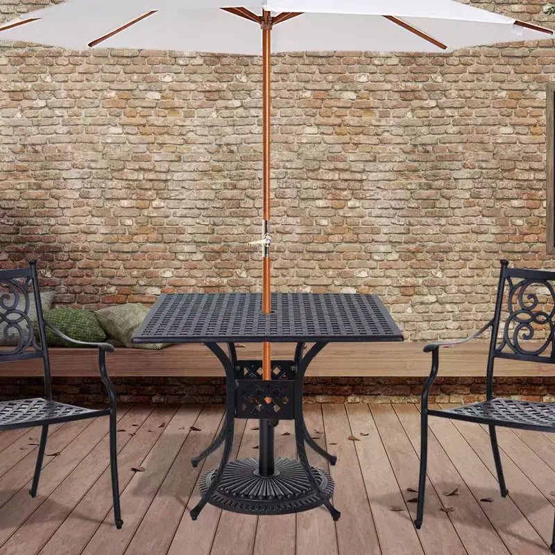 Table de patio carrée Outsunny 36 x 36 avec trou pour parasol, table à manger d'extérieur en aluminium, table de bistro d'extérieur pour jardin, arrière-cour, porche, noir
