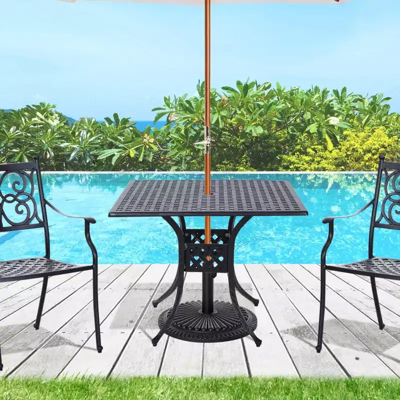 Table de patio carrée Outsunny 36 x 36 avec trou pour parasol, table à manger d'extérieur en aluminium, table de bistro d'extérieur pour jardin, arrière-cour, porche, noir