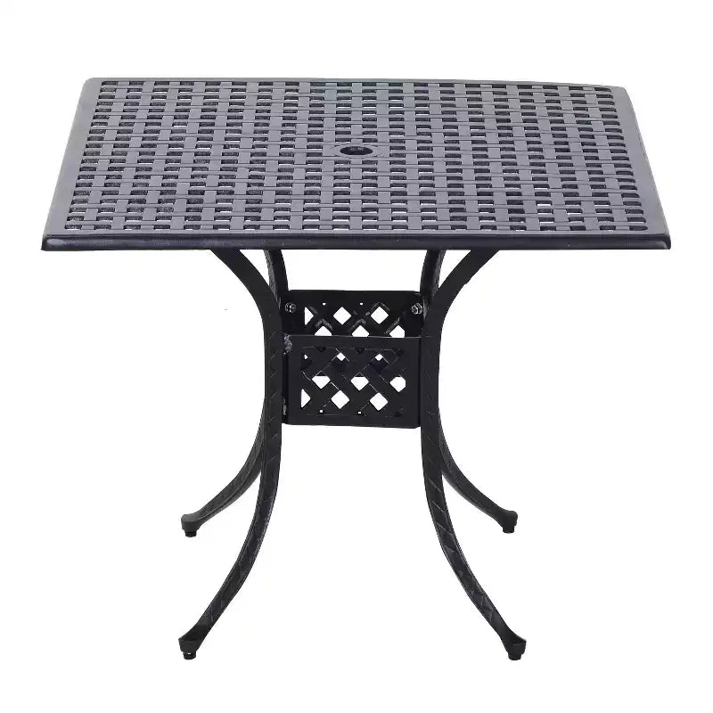 Table de patio carrée Outsunny 36 x 36 avec trou pour parasol, table à manger d'extérieur en aluminium, table de bistro d'extérieur pour jardin, arrière-cour, porche, noir