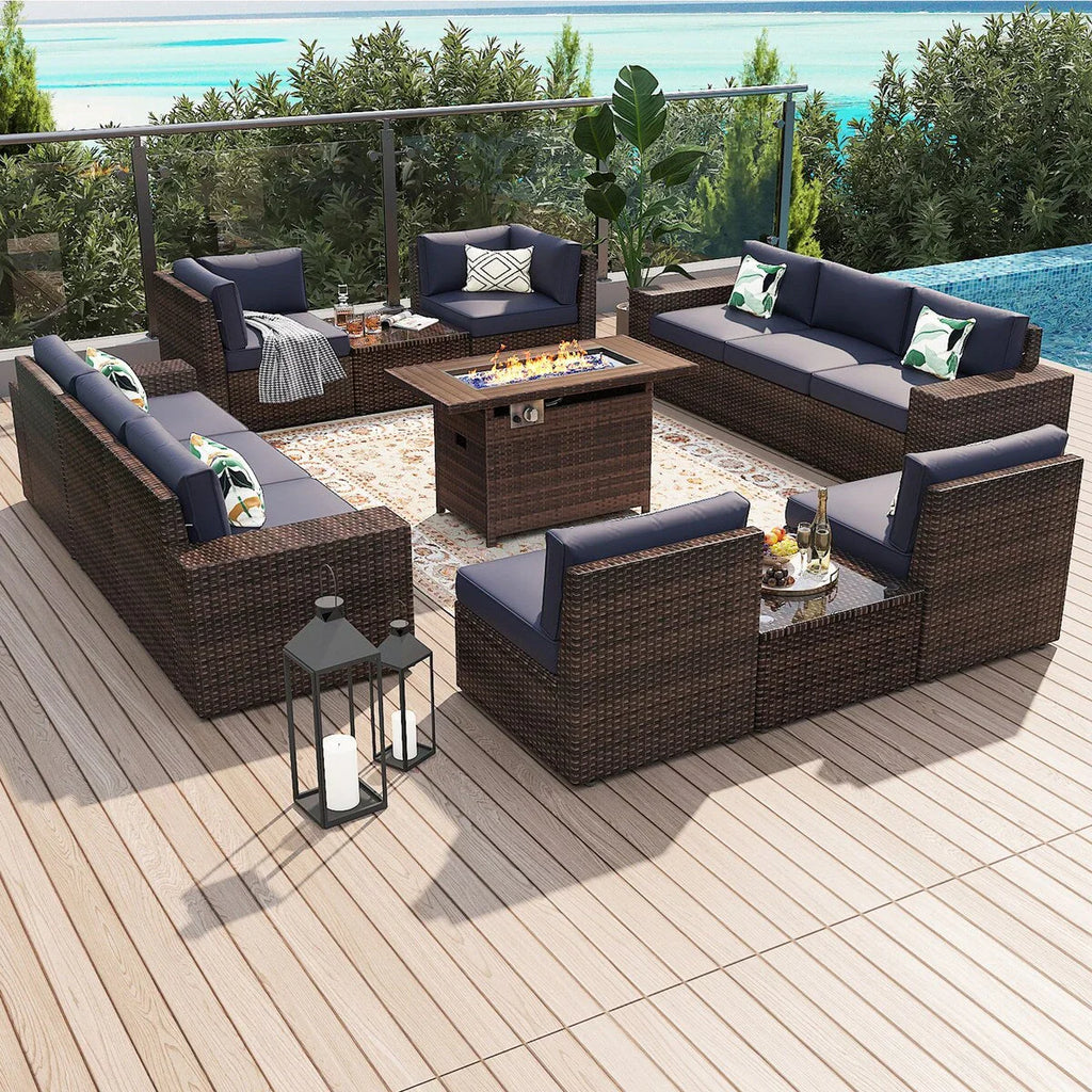 Ensemble de mobilier de jardin 13 pièces avec table brasero de 44 pouces