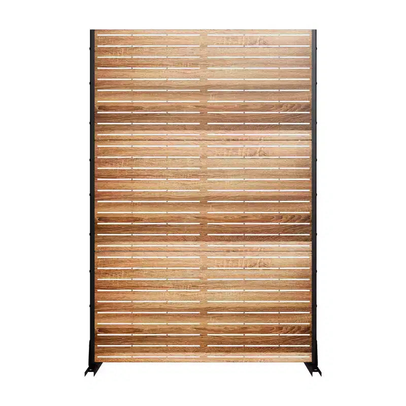 MAYEERTY Paravent de 183 cm avec Cadre Galvanisé, Séparateur de Pièce Effet Bois, Brise-vue, Clôture de Jardin, Patio Beige