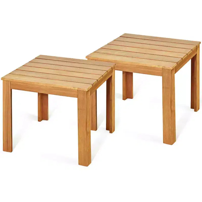Costway 2PCS Wooden Square Side End Table Patio Coffee Bistro Table Indoor Outdoor Natural