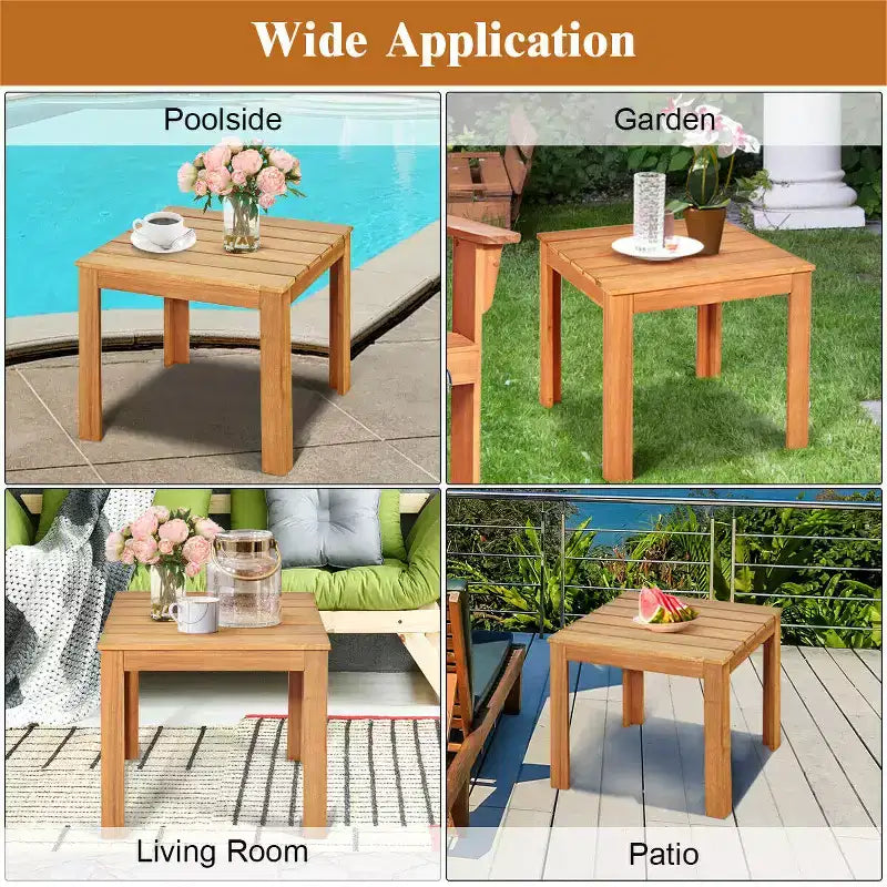 Costway 2 tables d'appoint carrées en bois, table de bistrot de patio, utilisation intérieure/extérieure, couleur naturelle