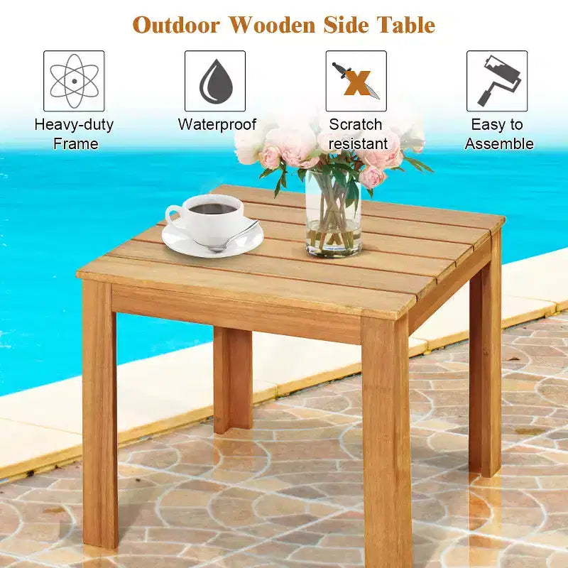Costway 2 tables d'appoint carrées en bois, table de bistrot de patio, utilisation intérieure/extérieure, couleur naturelle