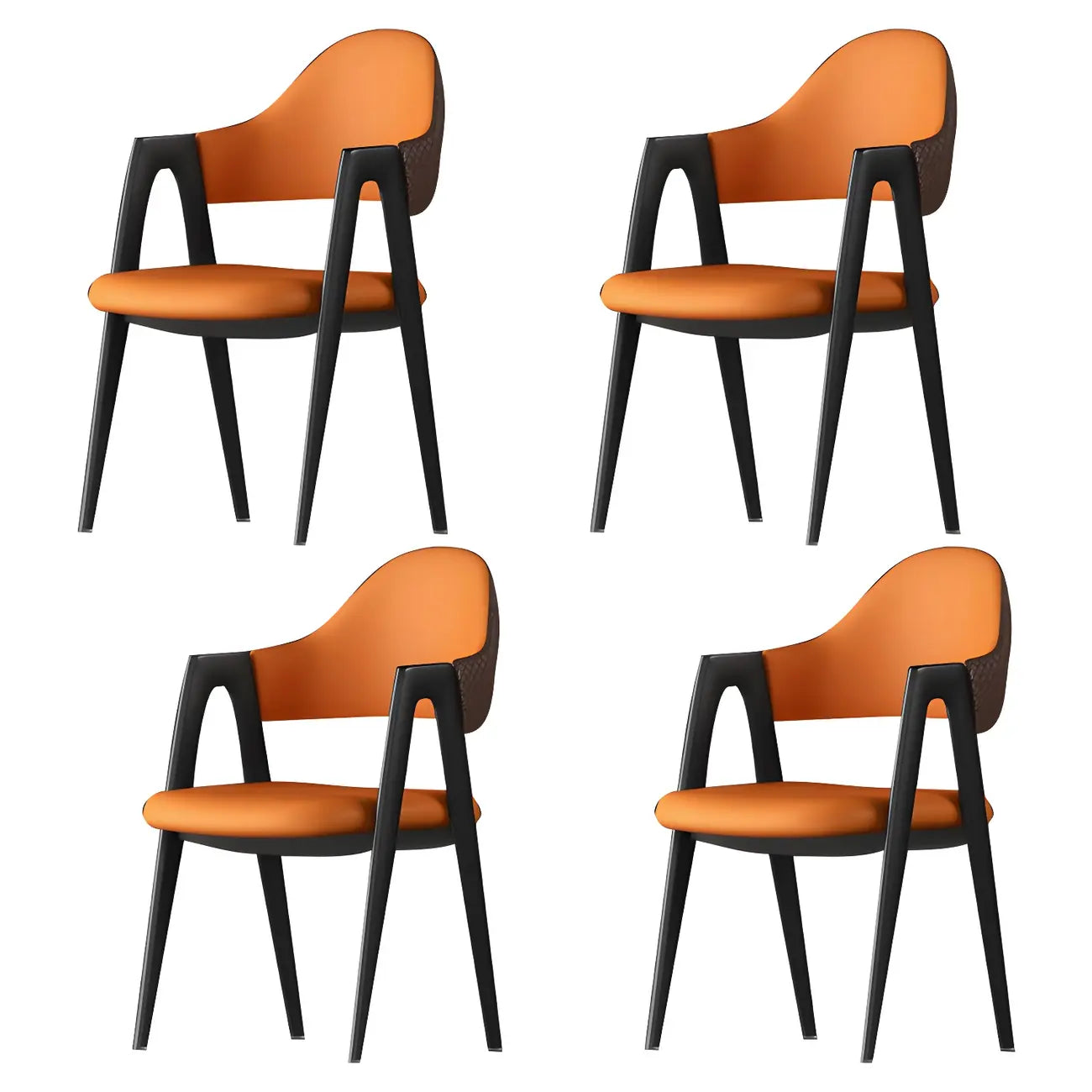 Chaise de salle à manger moderne en cuir à dossier ouvert et incurvé avec accoudoirs