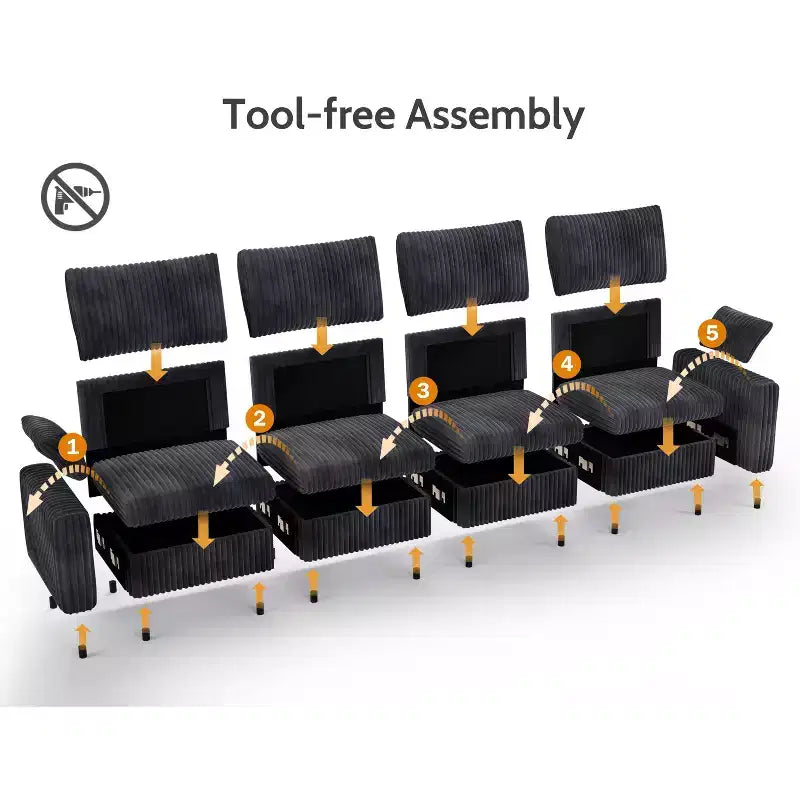 Canapé d'angle modulaire en velours côtelé Dyonery avec housses lavables