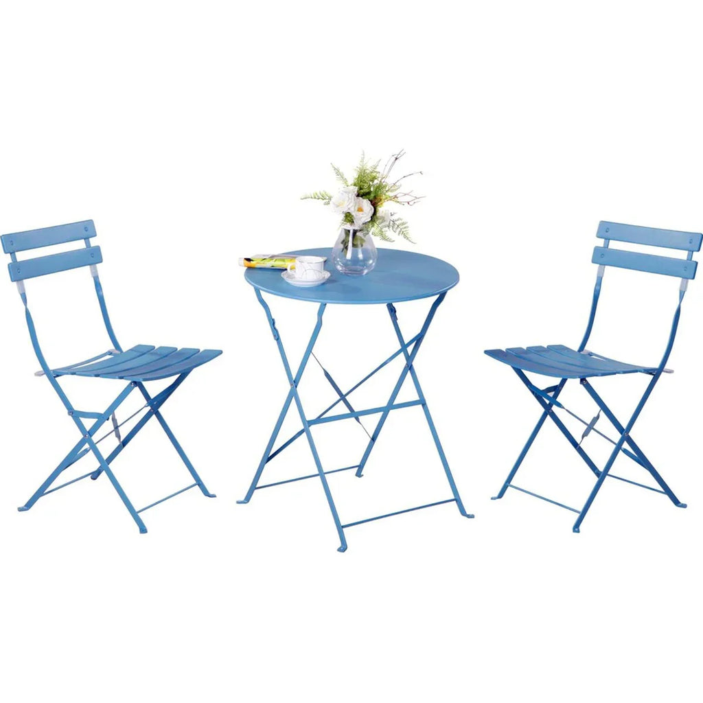 Ensemble bistrot pliant en métal 3 pièces, salon de conversation intérieur/extérieur résistant aux intempéries pour patio, cour, jardin