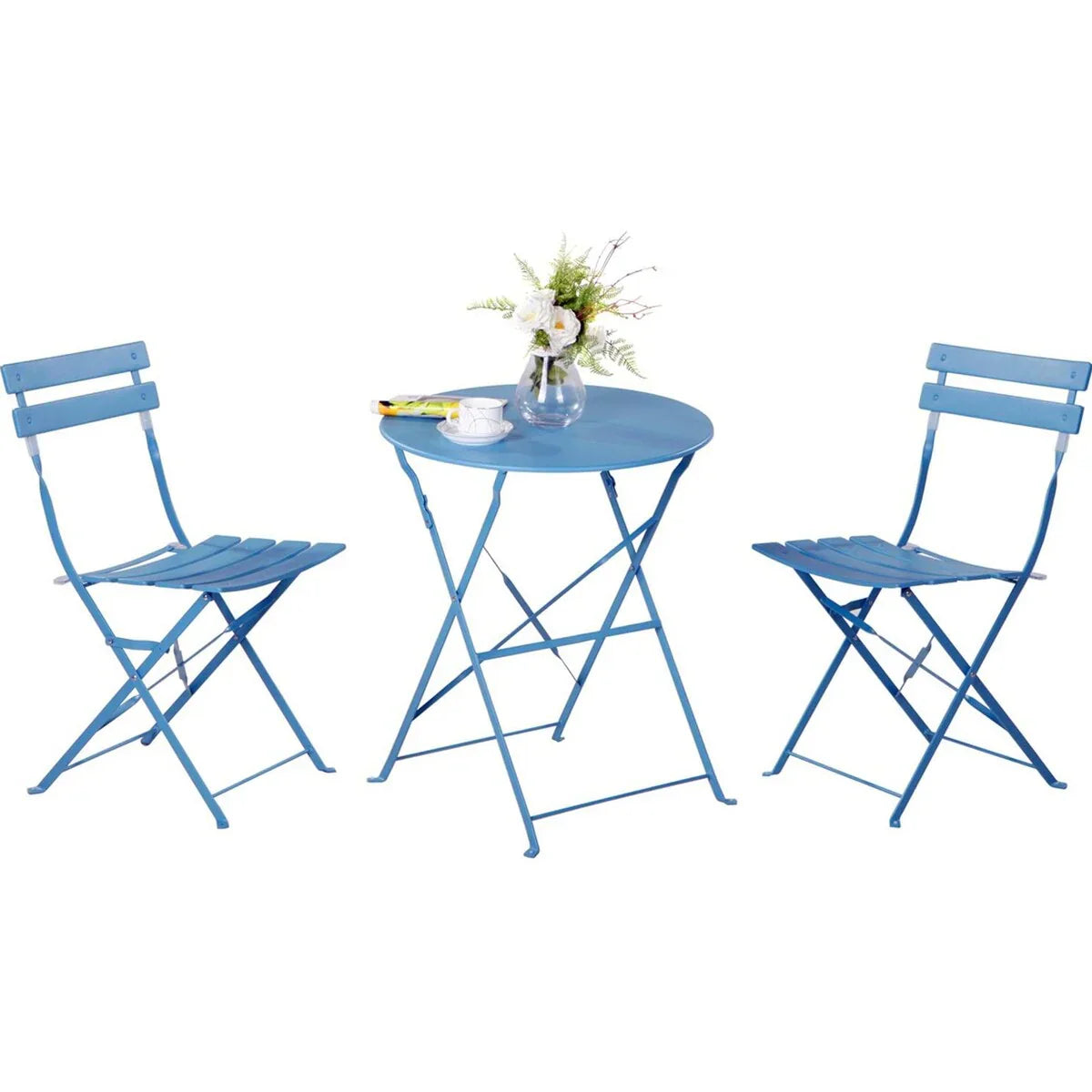 Ensemble bistrot pliant en métal 3 pièces, salon de conversation intérieur/extérieur résistant aux intempéries pour patio, cour, jardin