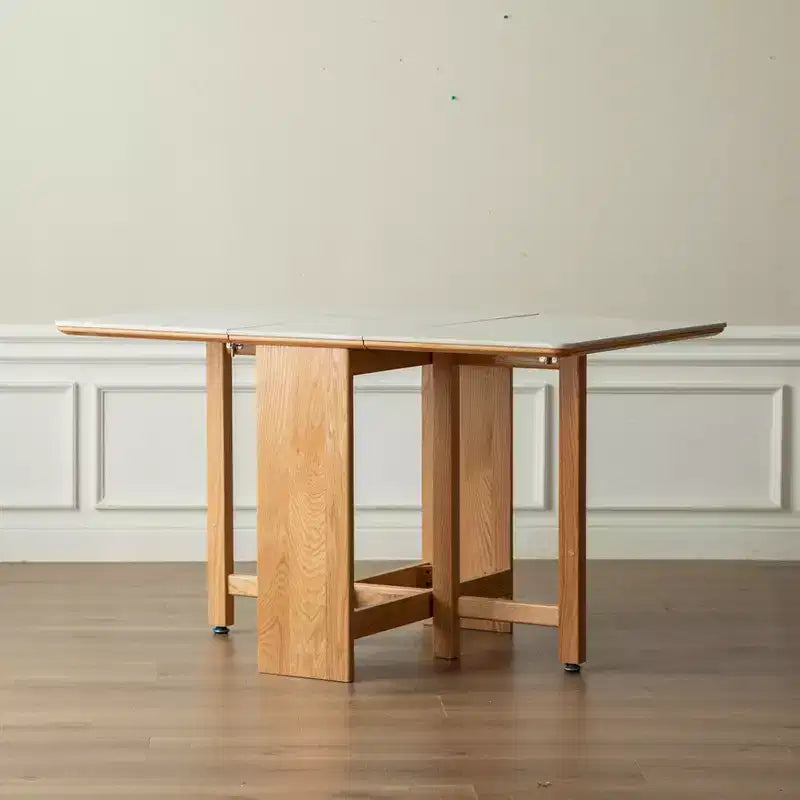 GDFStudio Agatha Table Pliante Moderne en Bois Massif pour 4 à 6 Personnes avec Plateau en Dalle de Pierre
