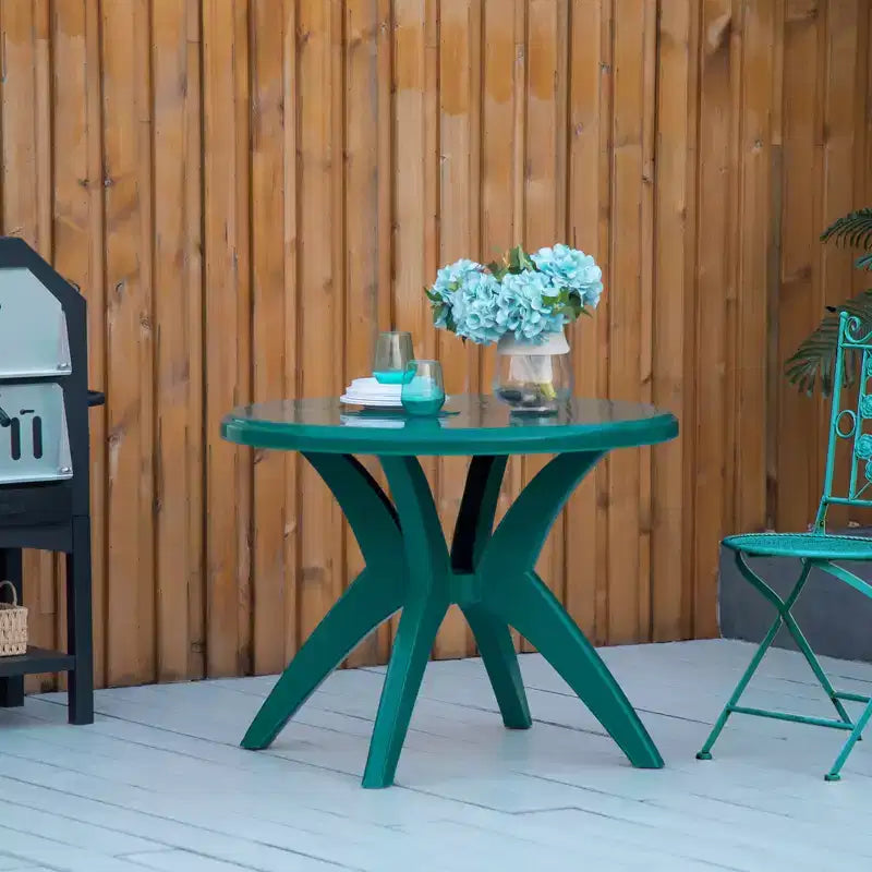 Table de salle à manger d'extérieur Outsunny avec trou pour parasol, table de bistro ronde pour jardin, pelouse, arrière-cour