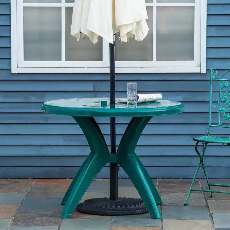 Table de salle à manger d'extérieur Outsunny avec trou pour parasol, table de bistro ronde pour jardin, pelouse, arrière-cour
