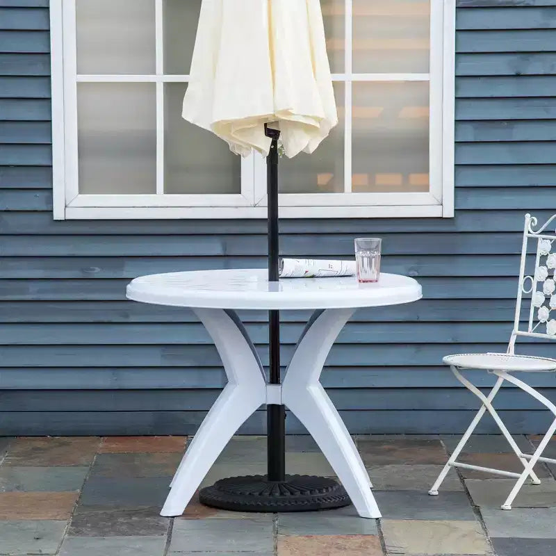 Table de salle à manger d'extérieur Outsunny avec trou pour parasol, table de bistro ronde pour jardin, pelouse, arrière-cour