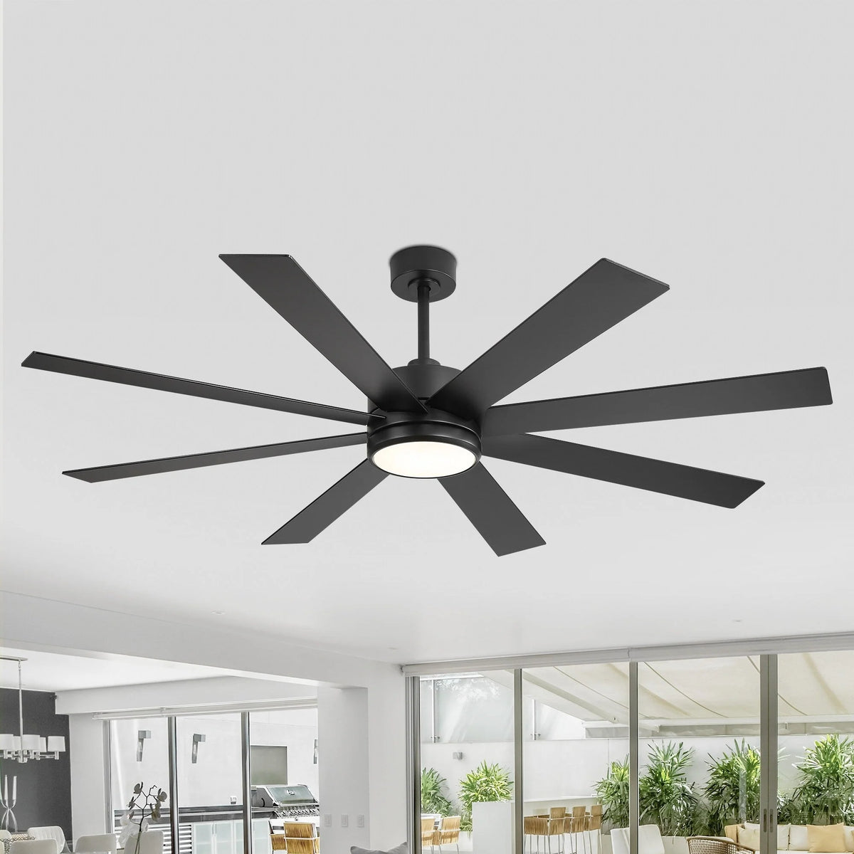 Ventilateur de plafond de 65 pouces à 8 pales noires avec lumière LED et télécommande