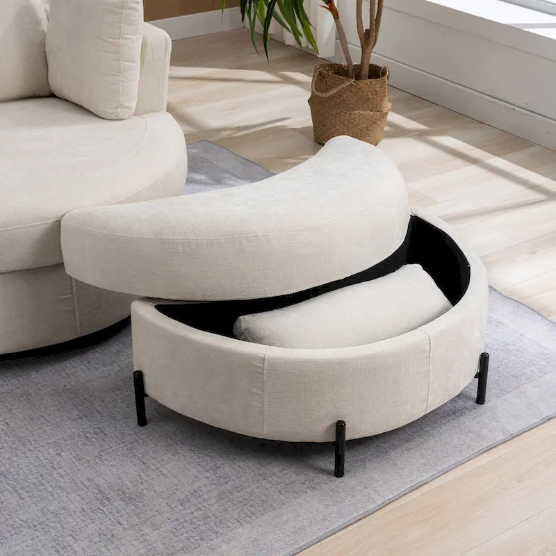 Fauteuil d'appoint pivotant rembourré 42,3 W avec 4 oreillers et pouf de rangement demi-lune