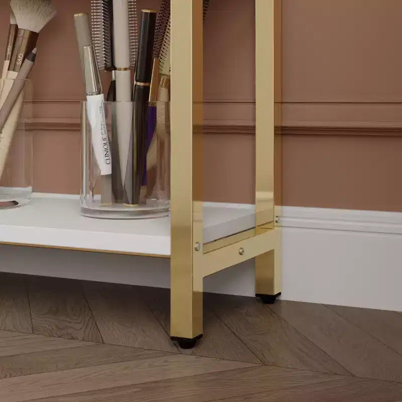 Table à ongles blanche avec extracteur de poussière intégré, écran en verre trempé, poignées dorées, poste de travail de salon de manucure, table de maquillage
