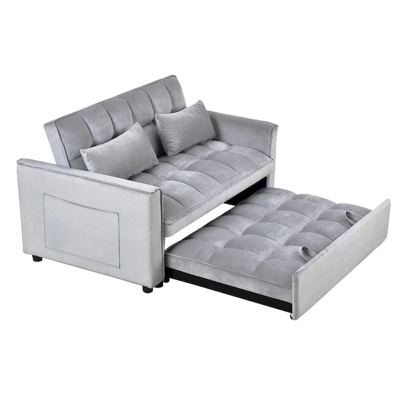 Causeuse futon moderne en velours avec dossier inclinable et poches, 2 places ??Gris foncé / Gris clair / Bleu / Noir