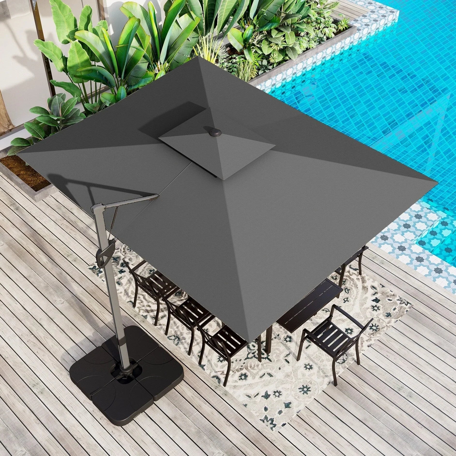 MAISON ARTS Parasol déporté hydraulique automatique 3,6 m avec mât en aluminium et rotation à 360 degrés